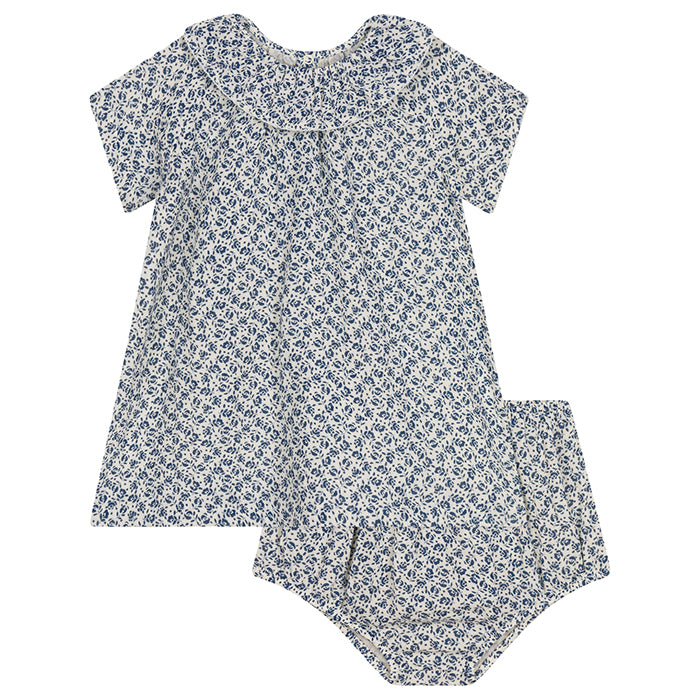 Petit Bateau Baby Dress With Incognito Blue Floral Print