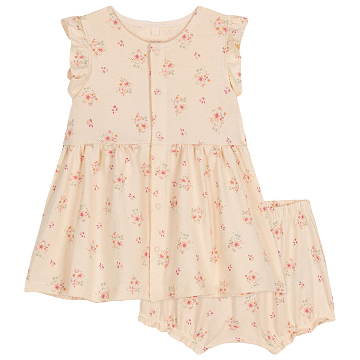 Petit Bateau Baby Dress Avalanche Cream With Pink Floral Print