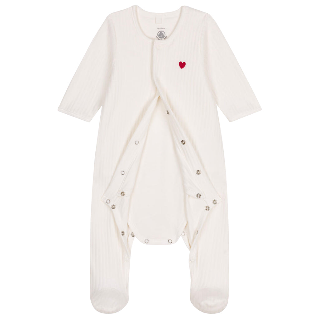 Petit Bateau Baby Velour Bodyjama Pyjamas Marshmallow White