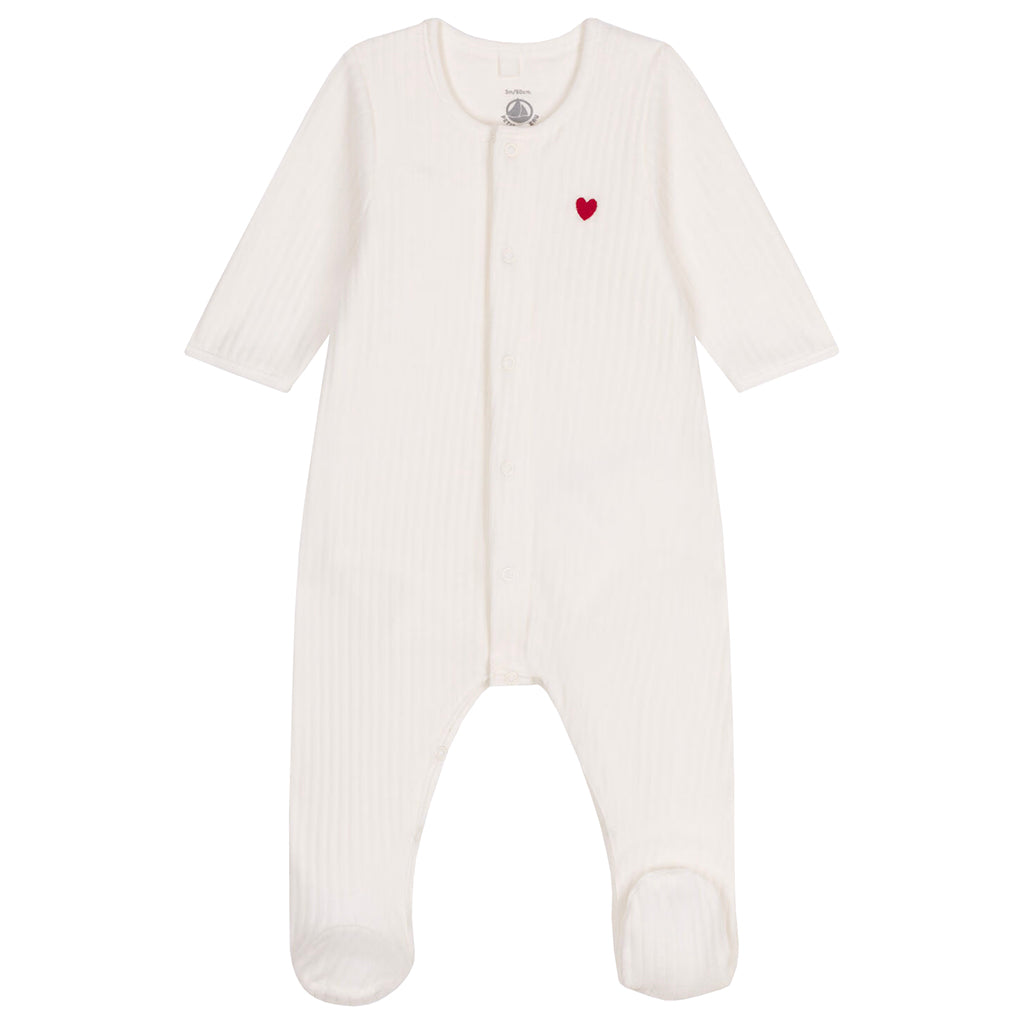 Petit Bateau Baby Velour Bodyjama Pyjamas Marshmallow White