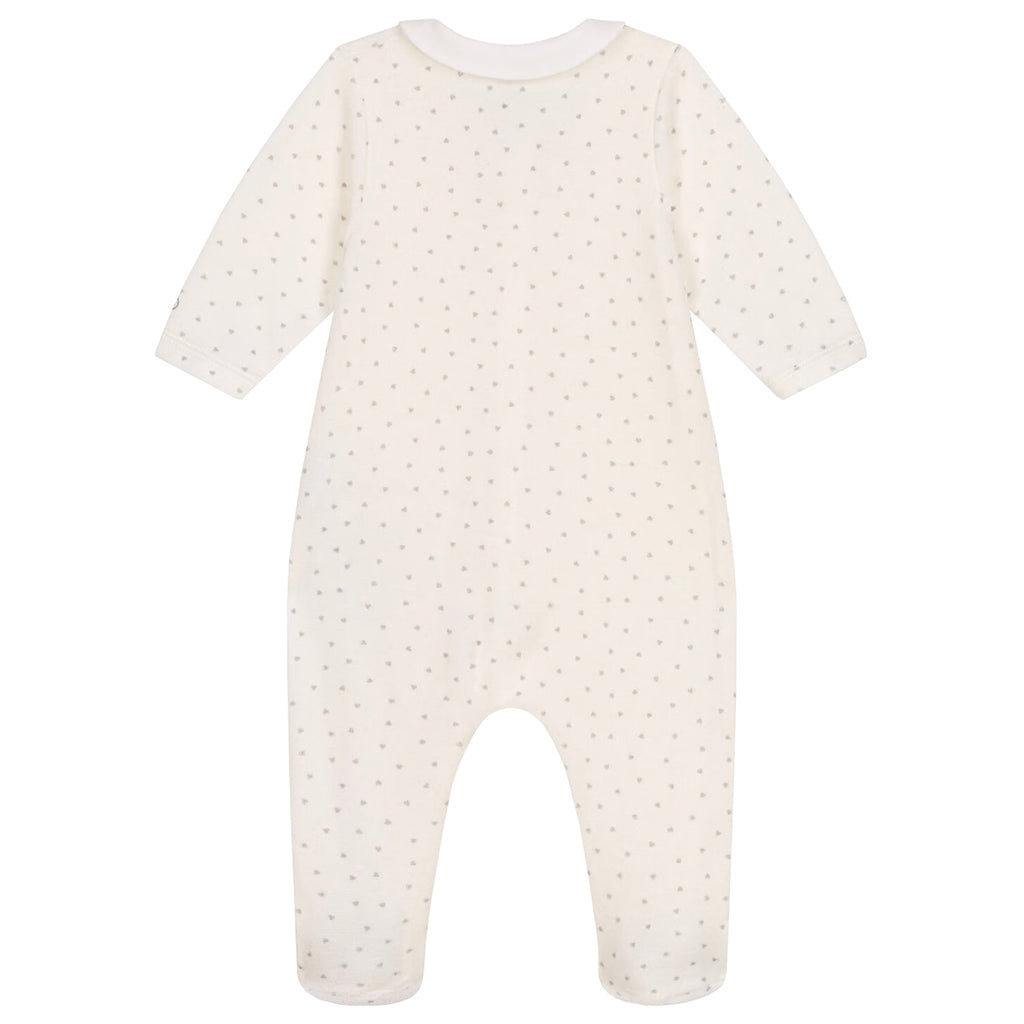 Petit Bateau Baby Velour Collared Pyjamas Mini Hearts Marshmallow White
