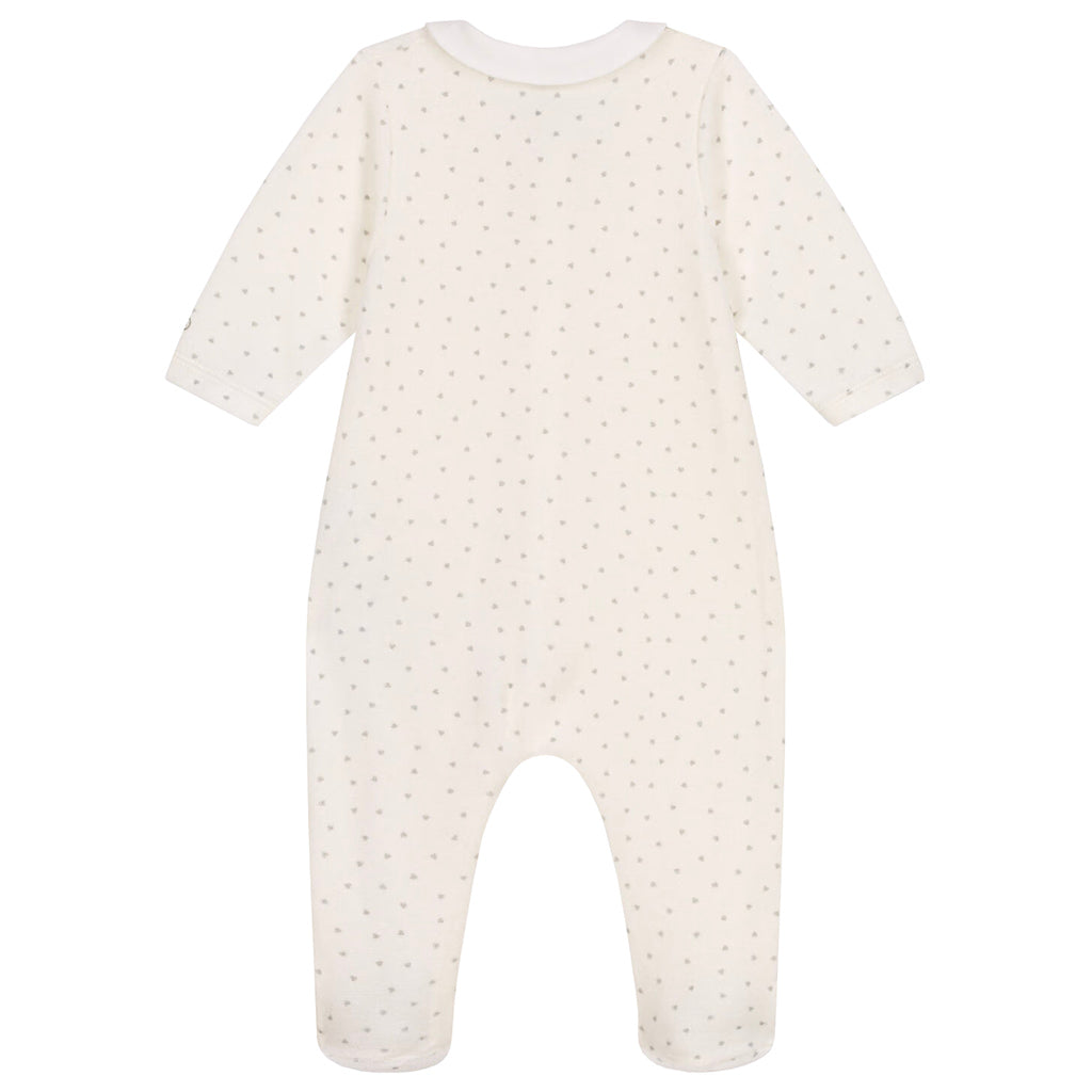 Petit Bateau Baby Velvet Collared Pyjamas Mini Hearts Marshmallow White