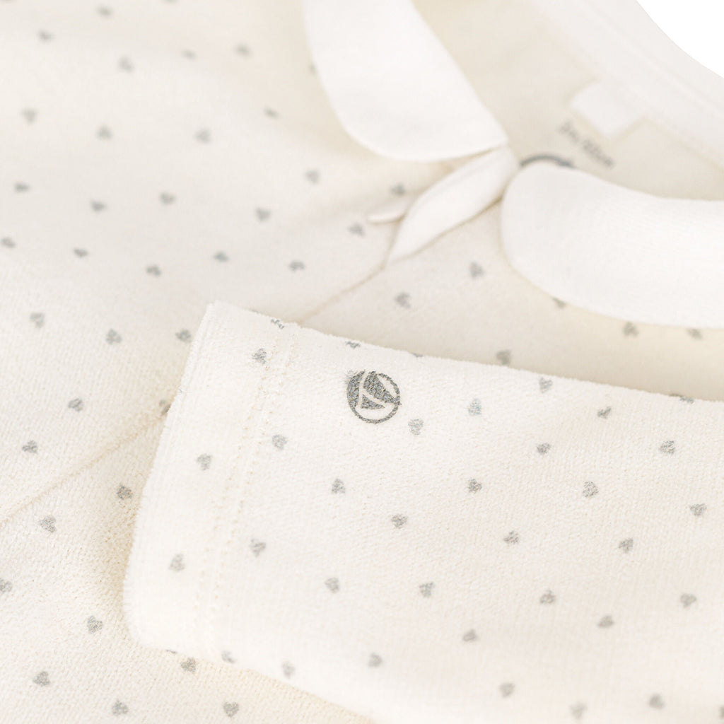 Petit Bateau Baby Velour Collared Pyjamas Mini Hearts Marshmallow White