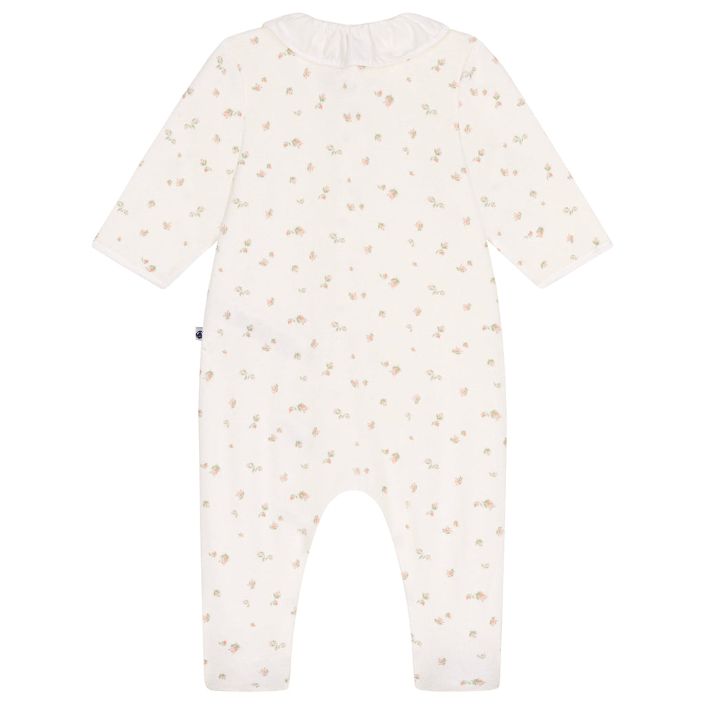 Petit Bateau Baby Velour Collared Pyjamas Marshmallow White Floral Print