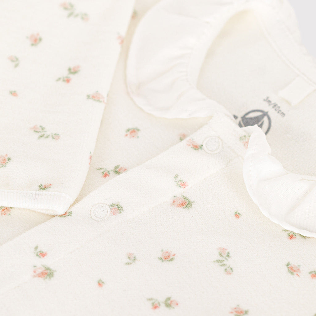 Petit Bateau Baby Velour Collared Pyjamas Marshmallow White Floral Print