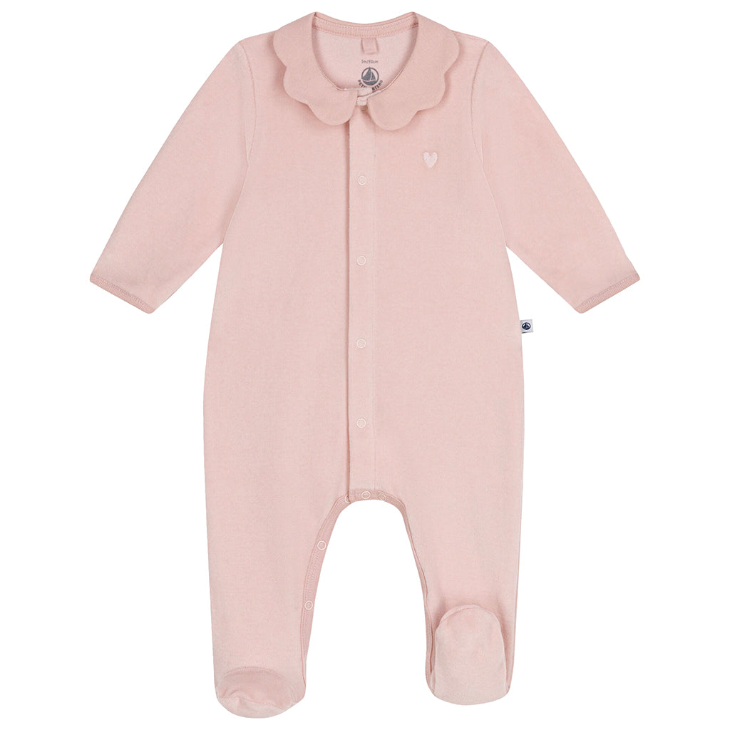 Petit Bateau Baby Velour Collared Pyjamas Saline Pink