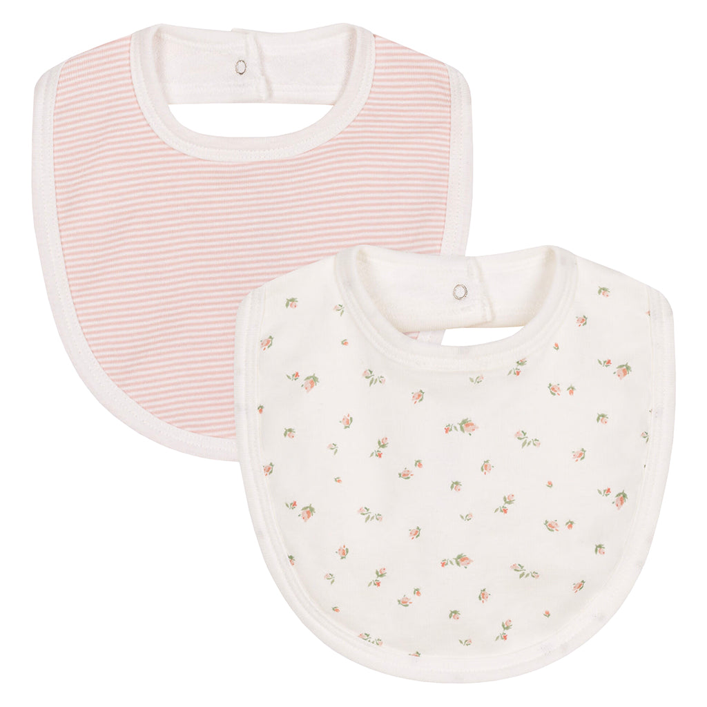 Petit Bateau Baby Set Of Two Bibs Floral Print Pink