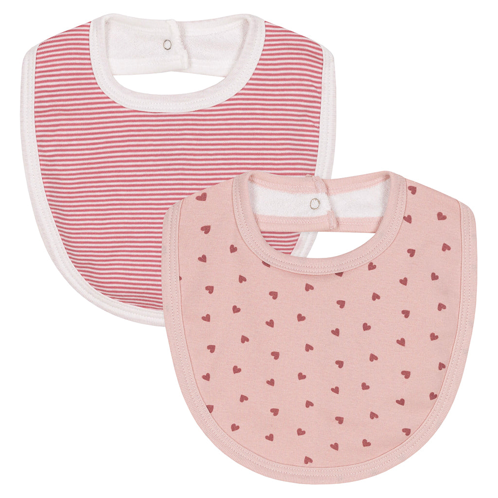 Petit Bateau Baby Set Of Two Bibs Hearts And Stripes Print Pink