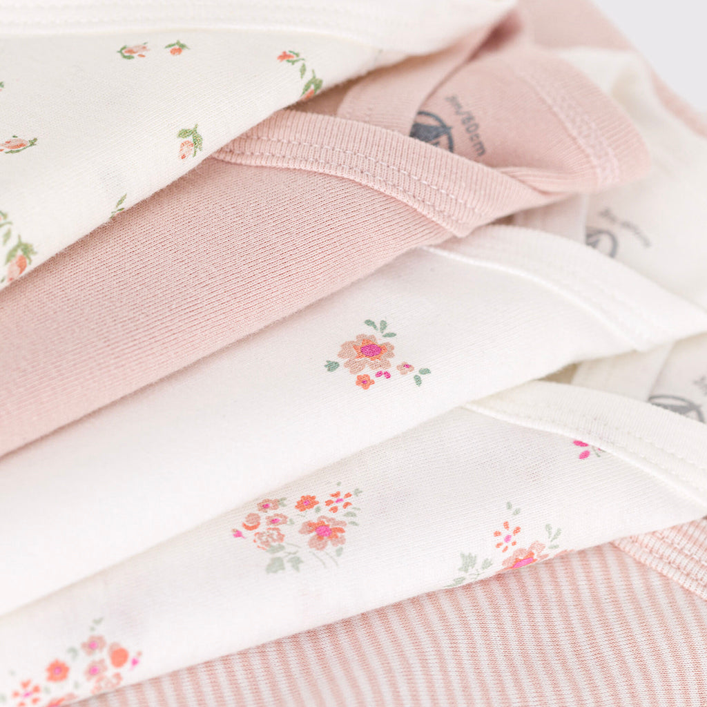 Petit Bateau Baby Set Of Five Bodysuits Floral Print Pink