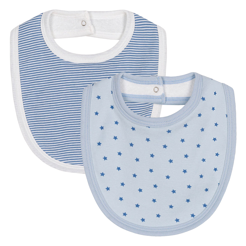 Petit Bateau Baby Set Of Two Bibs With Stars And Stripes Blue