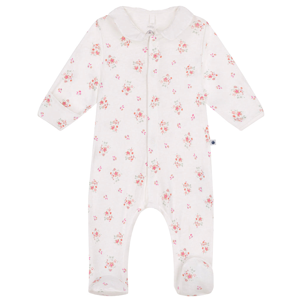 Petit Bateau Baby Collared Pyjamas Marshmallow White Floral Print