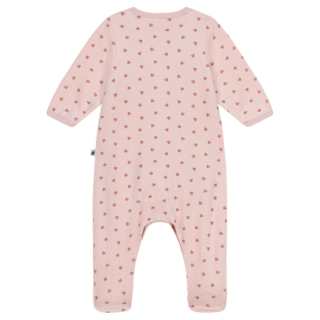 Petit Bateau Baby Velour Bodyjama Pyjamas Mini Hearts Saline Pink