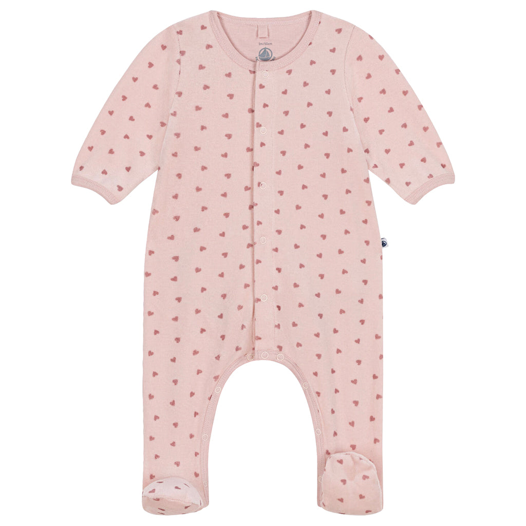 Petit Bateau Baby Velour Bodyjama Pyjamas Mini Hearts Saline Pink