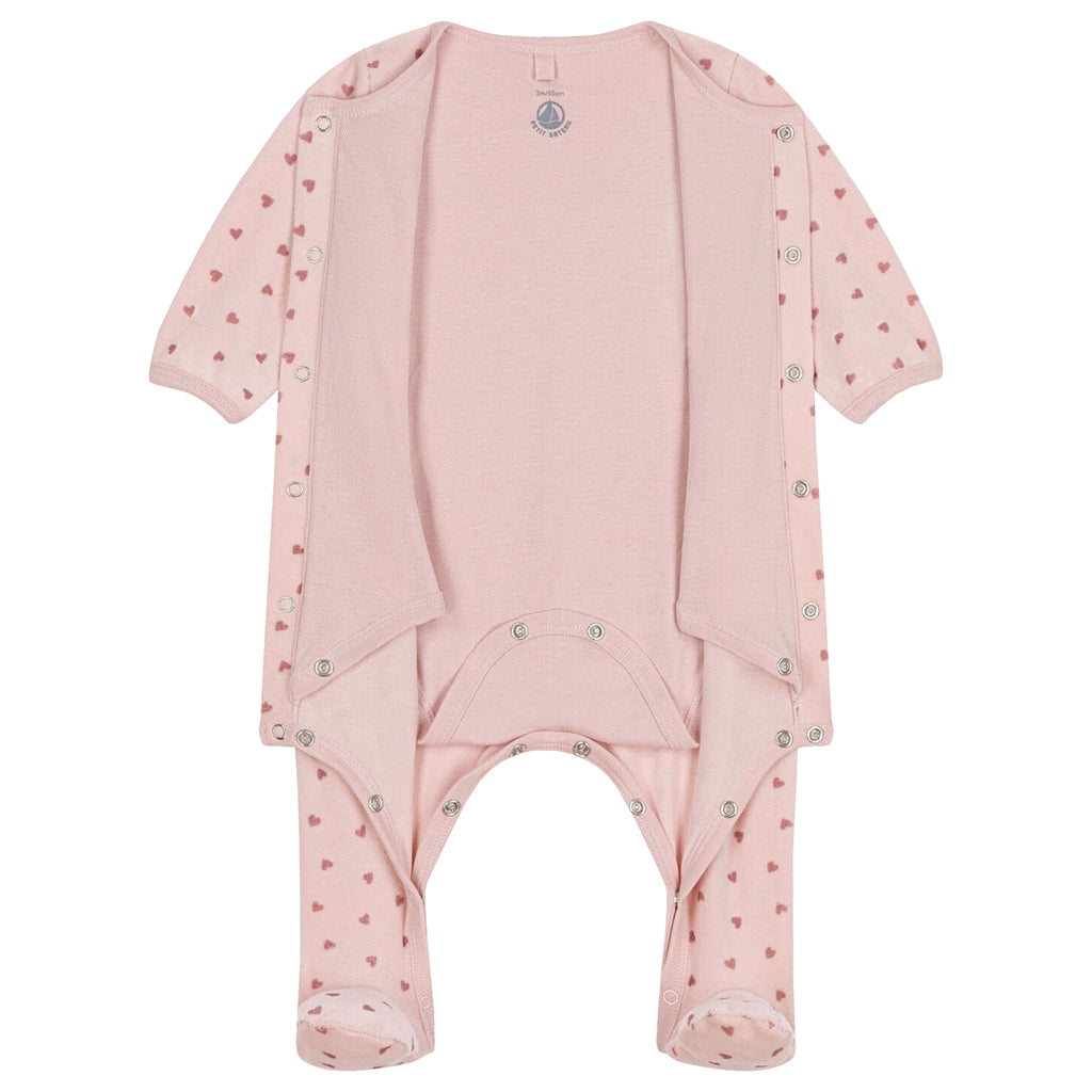 Petit Bateau Baby Velour Bodyjama Pyjamas Mini Hearts Saline Pink