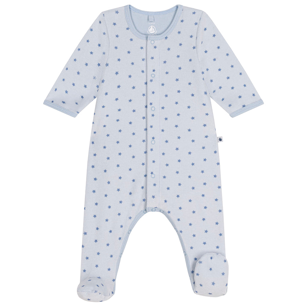 Petit Bateau Baby Velour Bodyjama Pyjamas Mini Stars Beach Blue