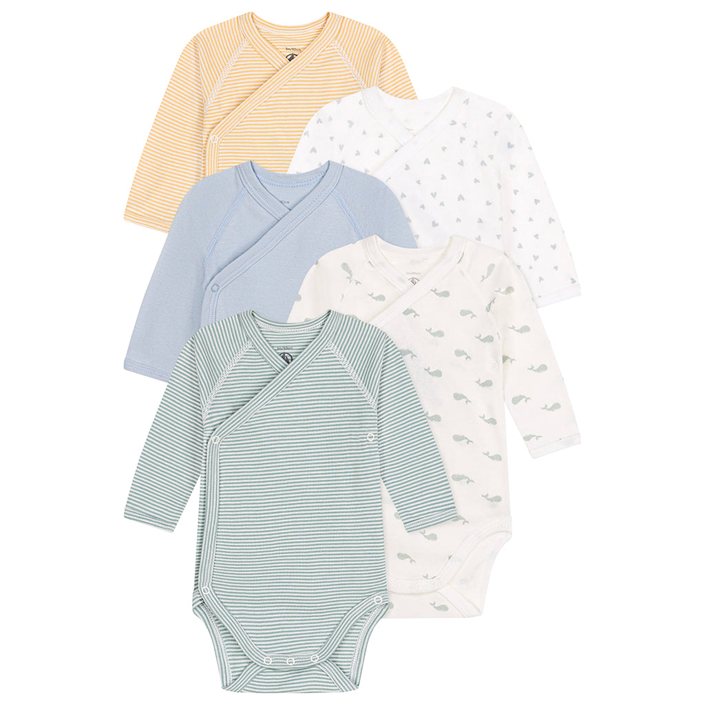 Petit Bateau Baby Set Of Five Bodysuits Prints Multicolour