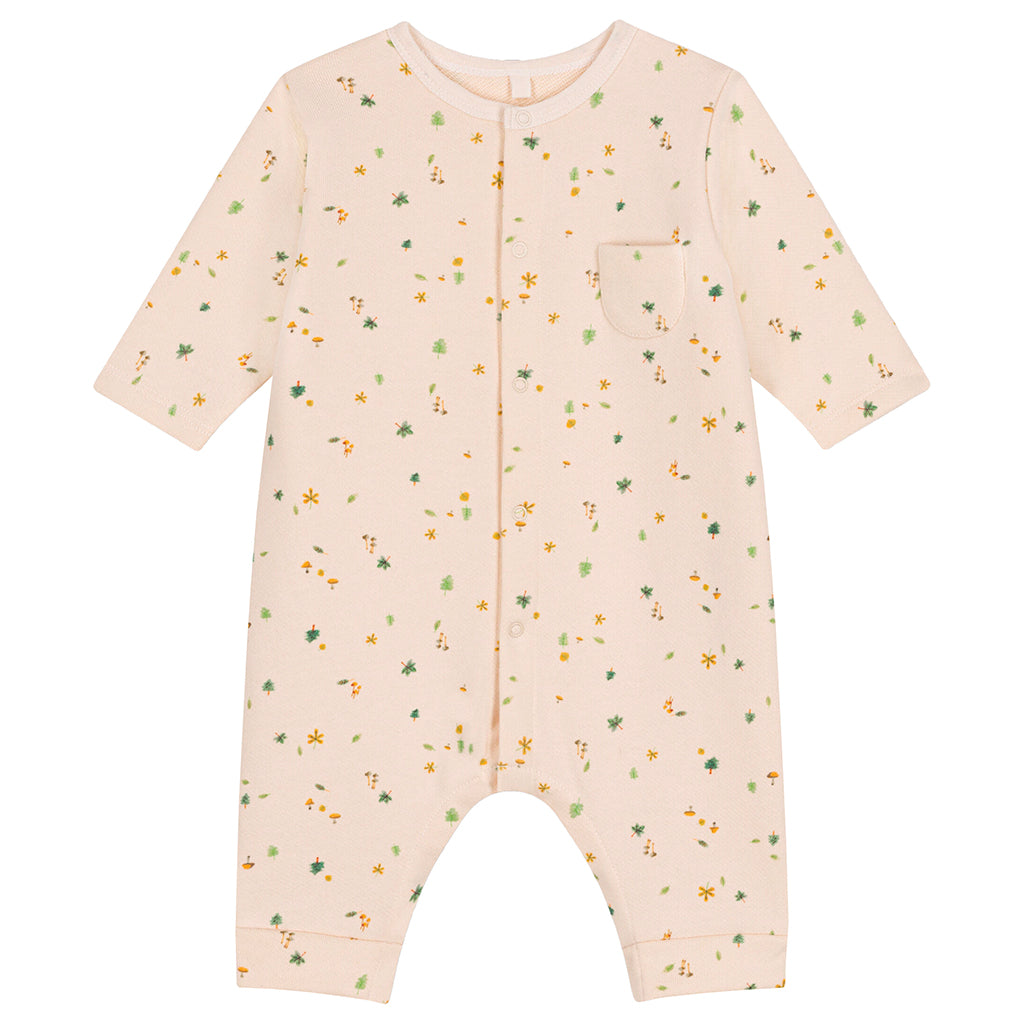 Petit Bateau Baby Fleece Jumpsuit Autumn Print Avalanche Cream