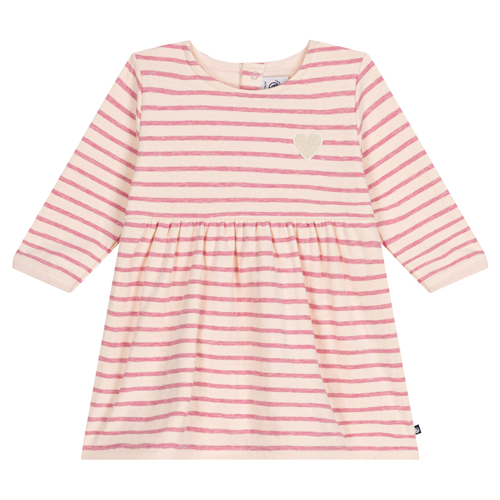 Petit Bateau Baby Dress Avalanche Cream And Rose Pink Stripes