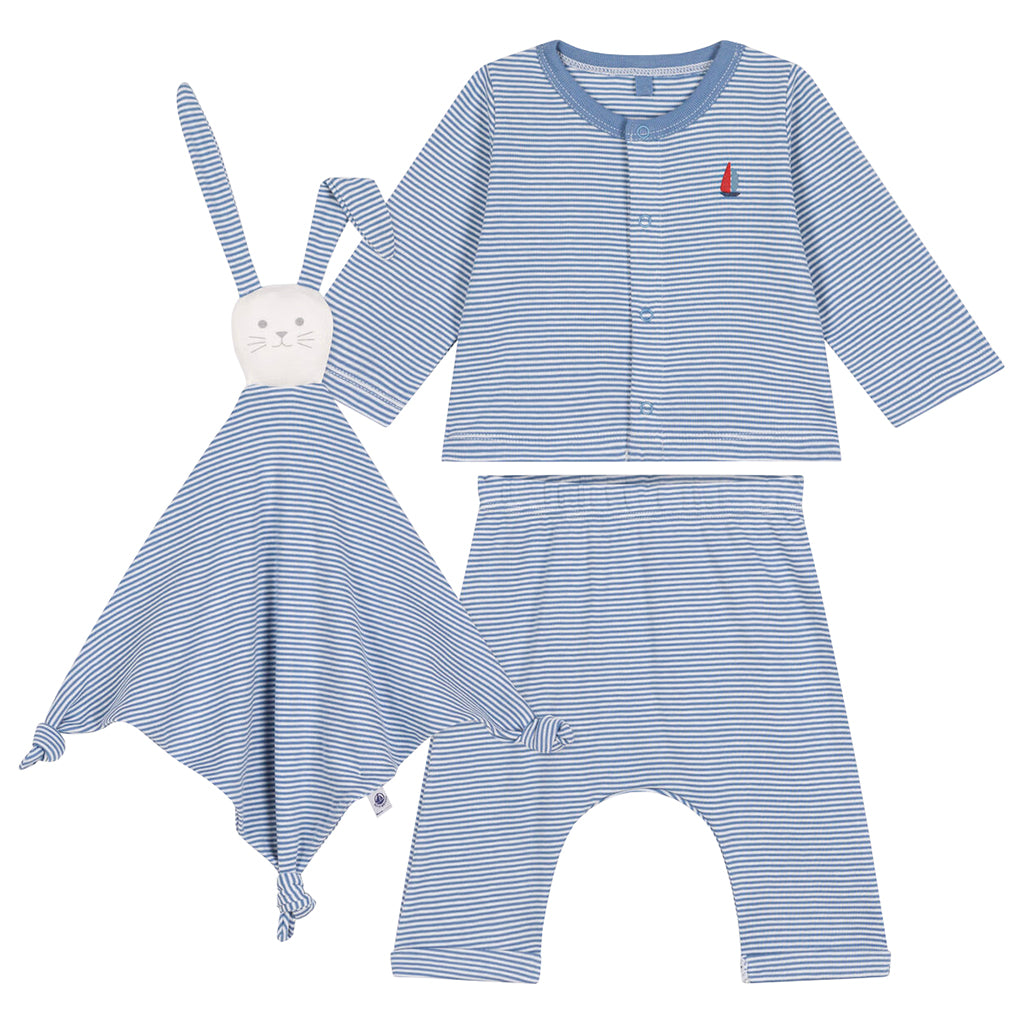 Petit Bateau Baby Three Piece Set Beach Blue Stripes