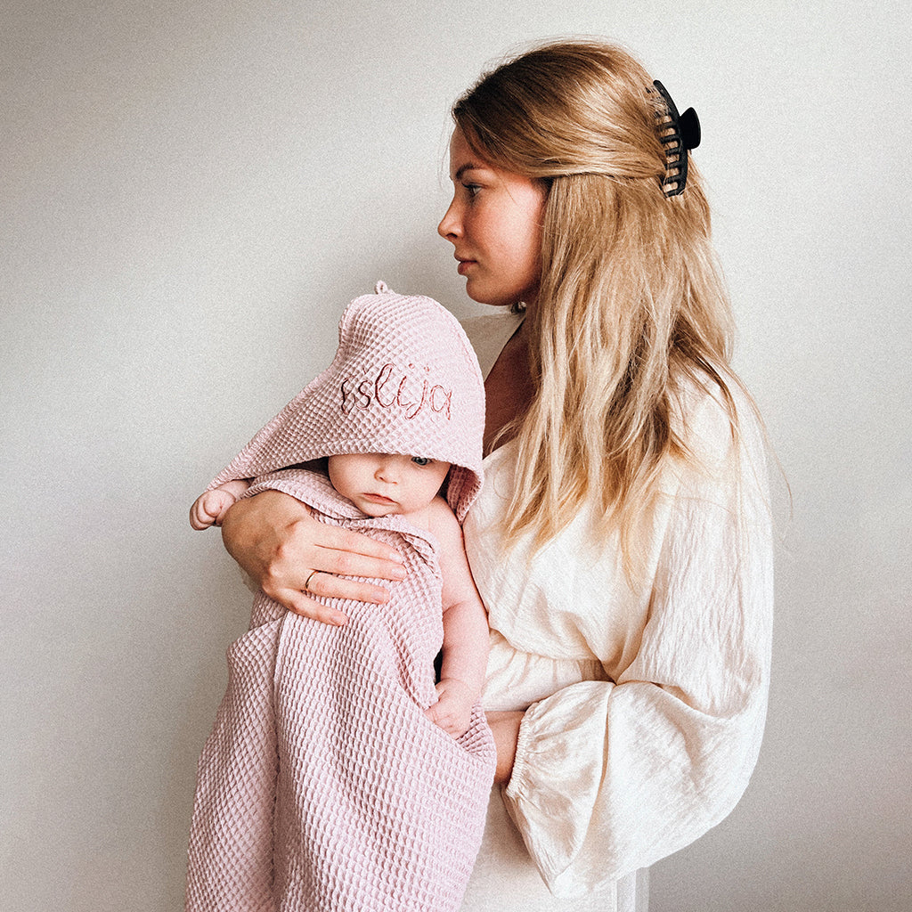 Pastel Baby Cotton Hooded Towel Old Pink