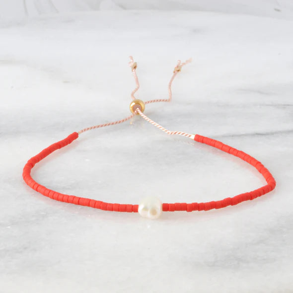 Libby And Smee Pearl String Bracelet Lipstick Red