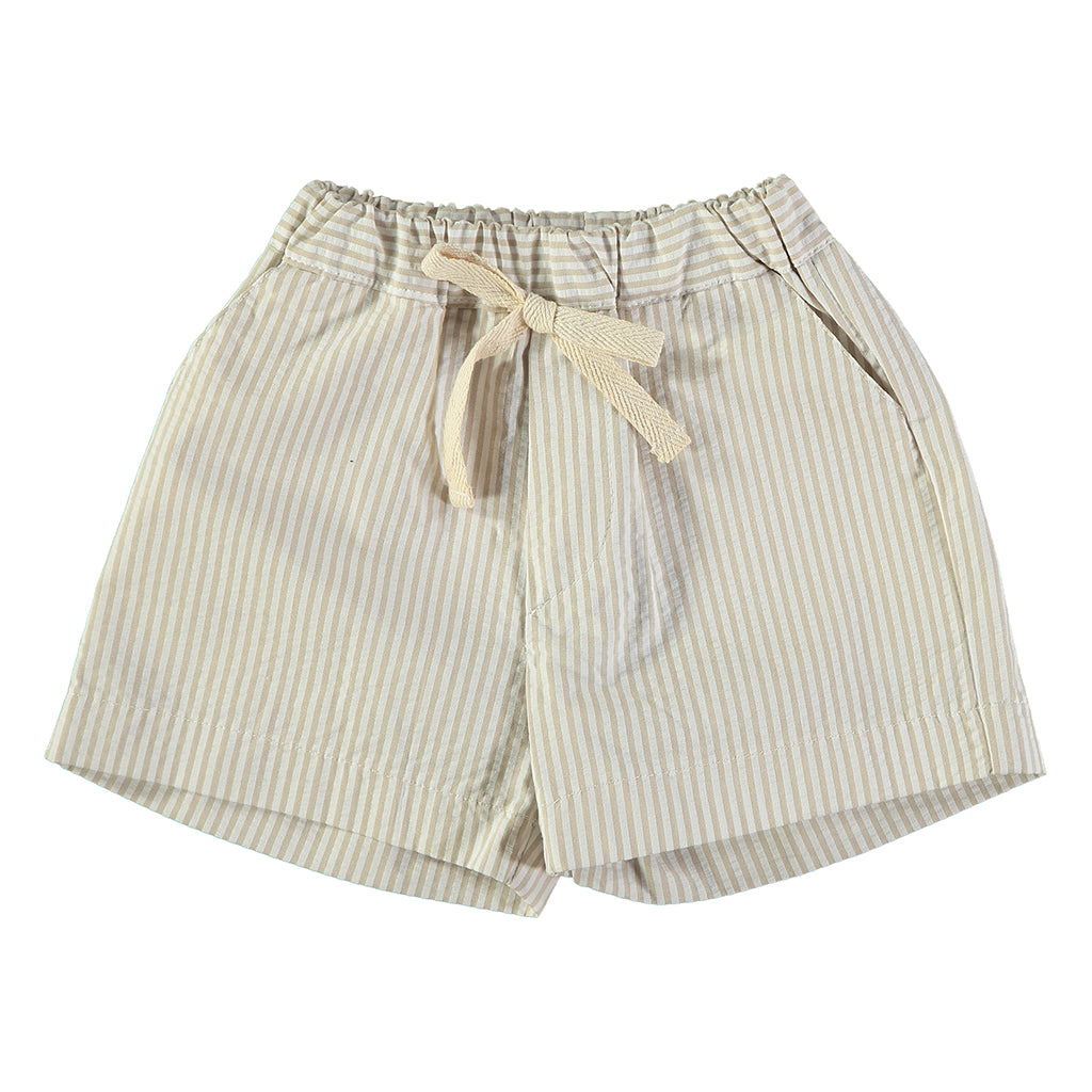 Pequeno Tocon Baby Shorts With Pockets Tan And Natural Cream Stripes