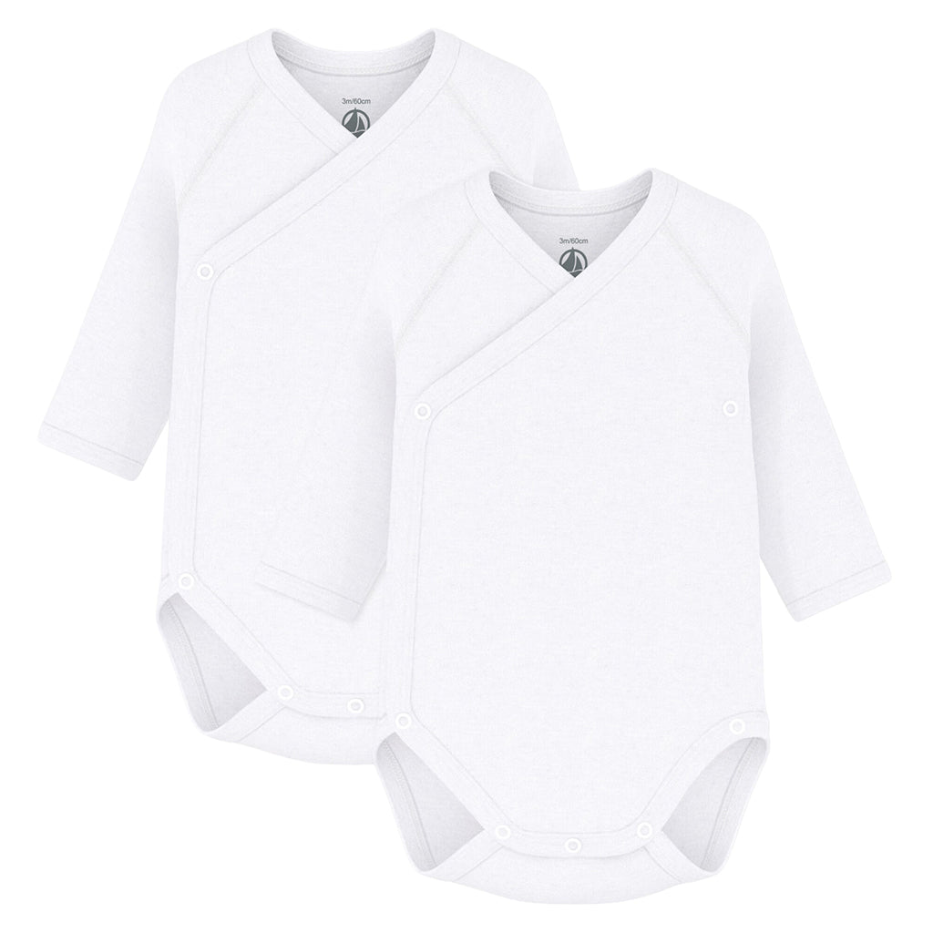 Petit Bateau Baby Set Of Two Long Sleeved Wrap Bodysuits White