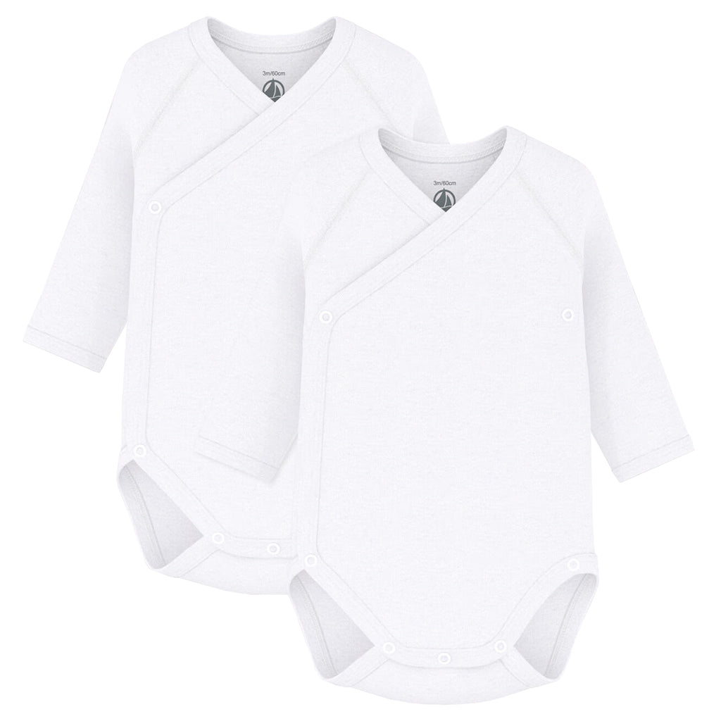Petit Bateau Baby Set Of Two Long Sleeved Wrap Bodysuits White