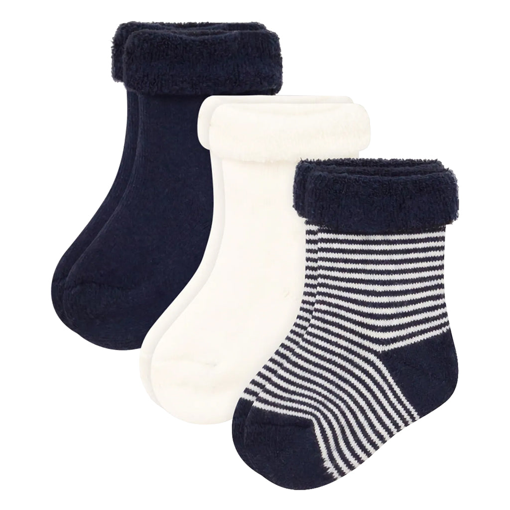 Petit Bateau Baby Set Of 3 Socks Navy Blue And White