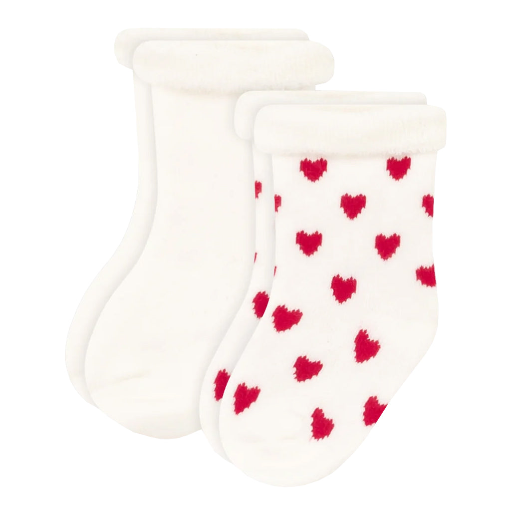 Petit Bateau Baby Set Of 2 Socks White With Red Hearts