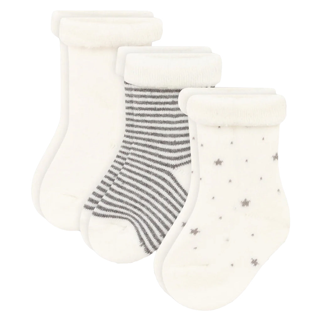 Petit Bateau Baby Set Of 3 Socks Grey And White