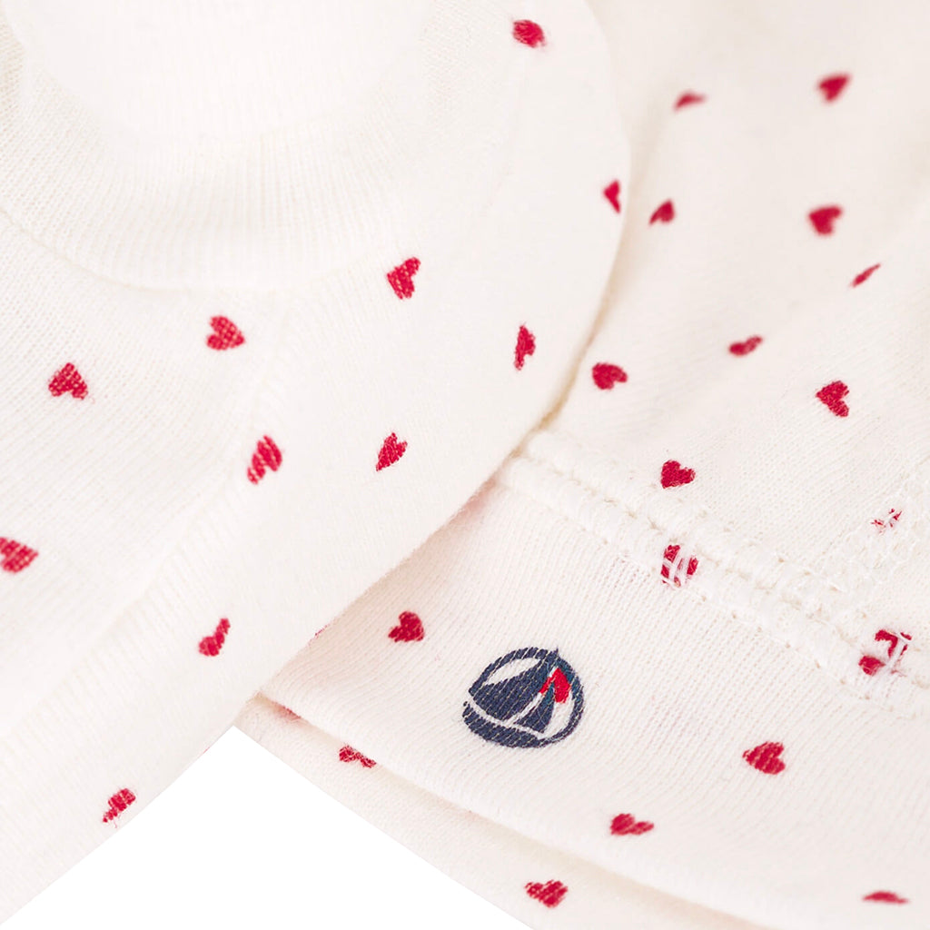 Petit Bateau Baby Hat And Booties Set White With Red Hearts