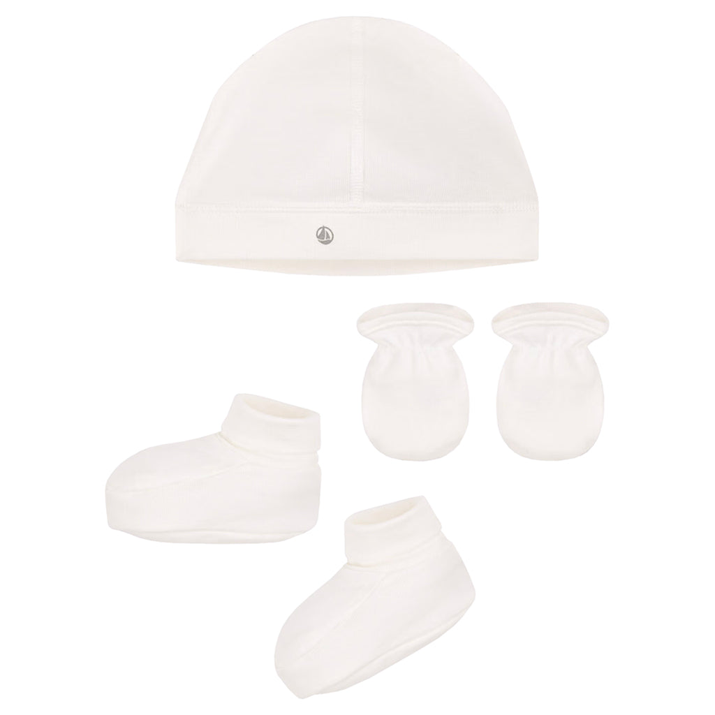 Petit Bateau Baby Hat, Mittens and Booties Set Cream