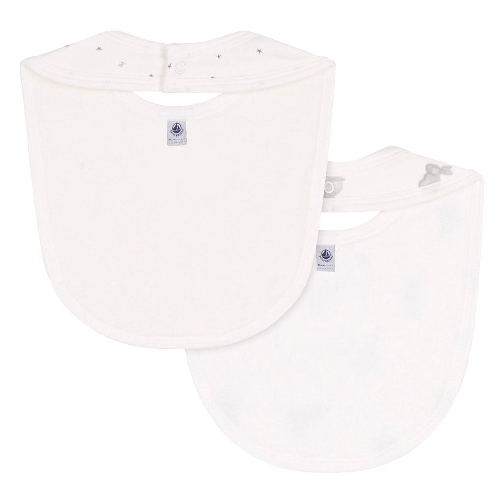 Petit Bateau Baby Set Of Two Bibs White With Grey Bunny