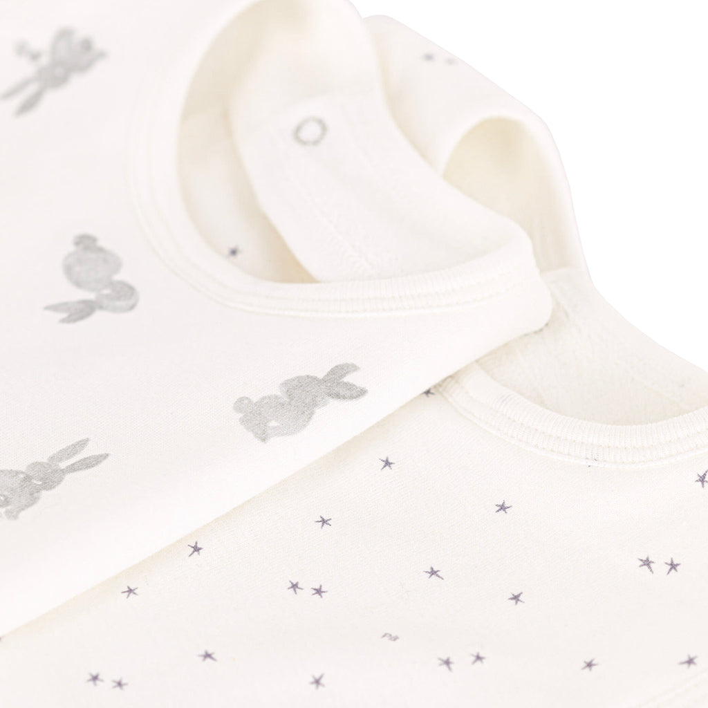 Petit Bateau Baby Set Of Two Bibs White With Grey Bunny