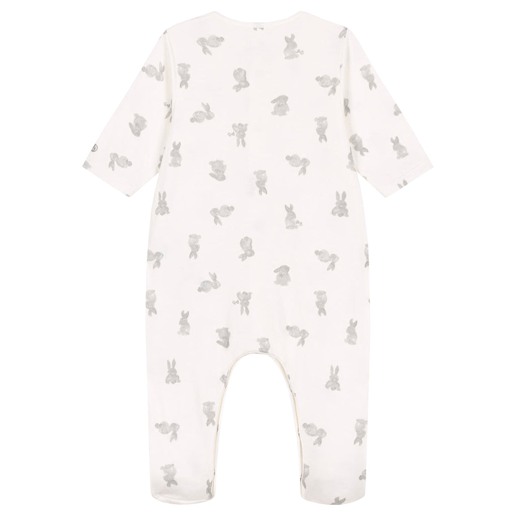 Petit Bateau Baby Footed Pyjamas Marshmallow White With Grey Bunny Print