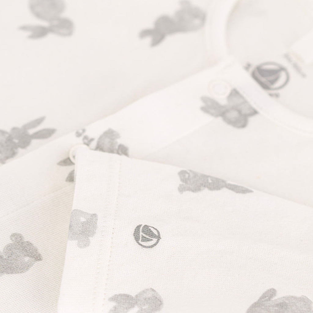 Petit Bateau Baby Footed Pyjamas Marshmallow White With Grey Bunny Print