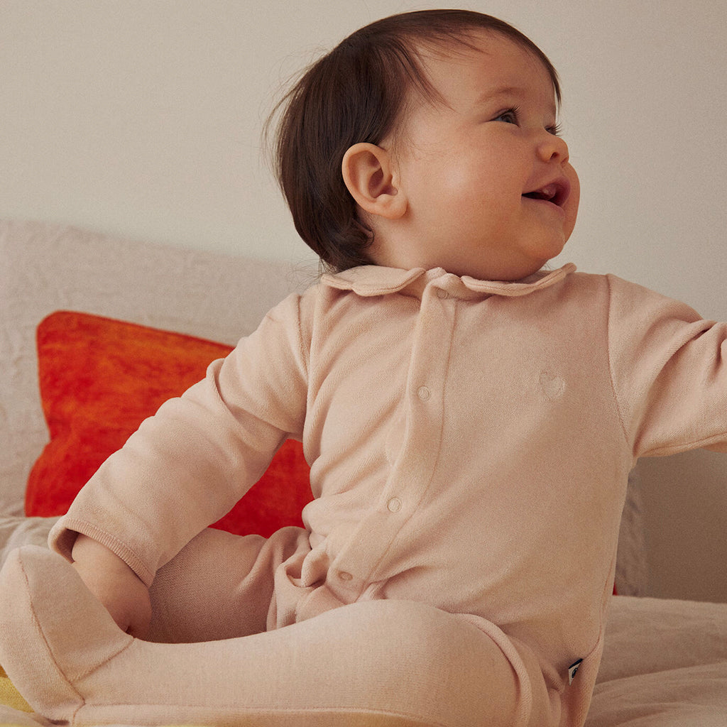 Petit Bateau Baby Velour Collared Pyjamas Saline Pink