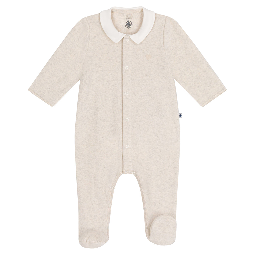 Petit Bateau Baby Velvet Collared Pyjamas Montelimar Beige