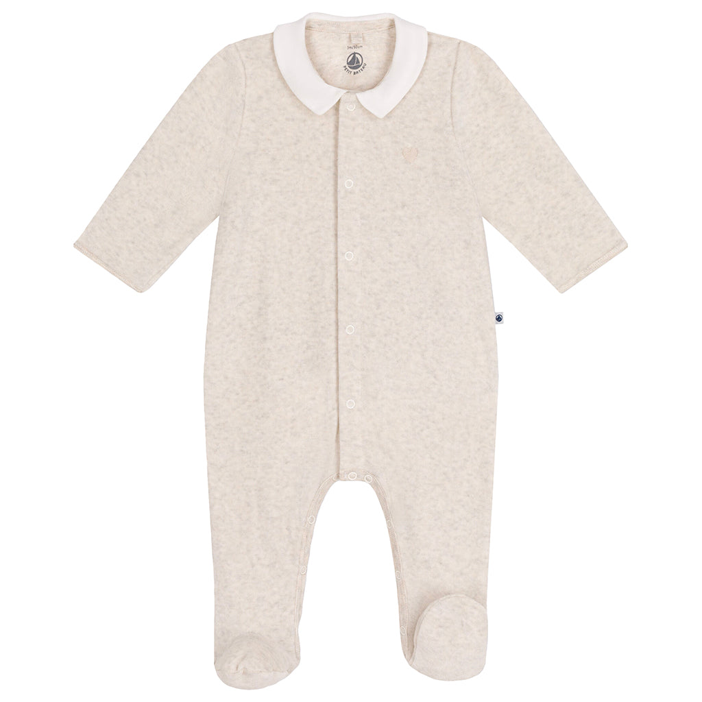 Petit Bateau Baby Velvet Collared Pyjamas Montelimar Beige