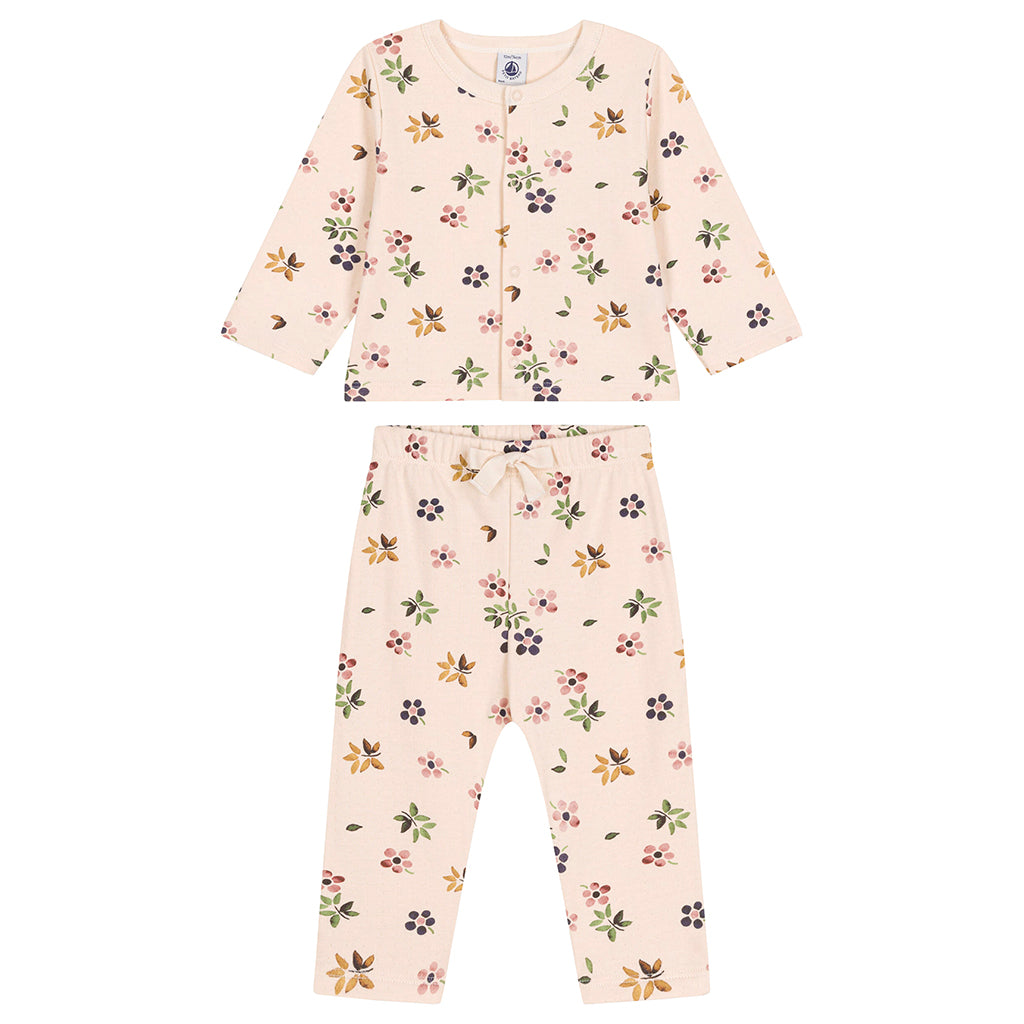 Petit Bateau Baby Cardigan & Pant Set Avalanche Cream Floral