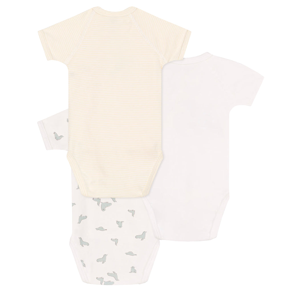 Petit Bateau Baby Set Of Three Wrap Bodysuits Seal Print