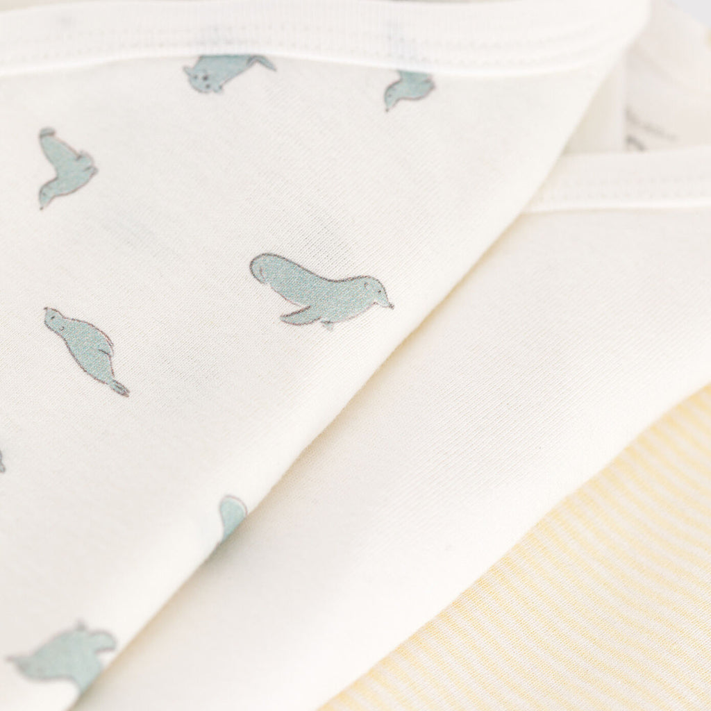 Petit Bateau Baby Set Of Three Wrap Bodysuits Seal Print