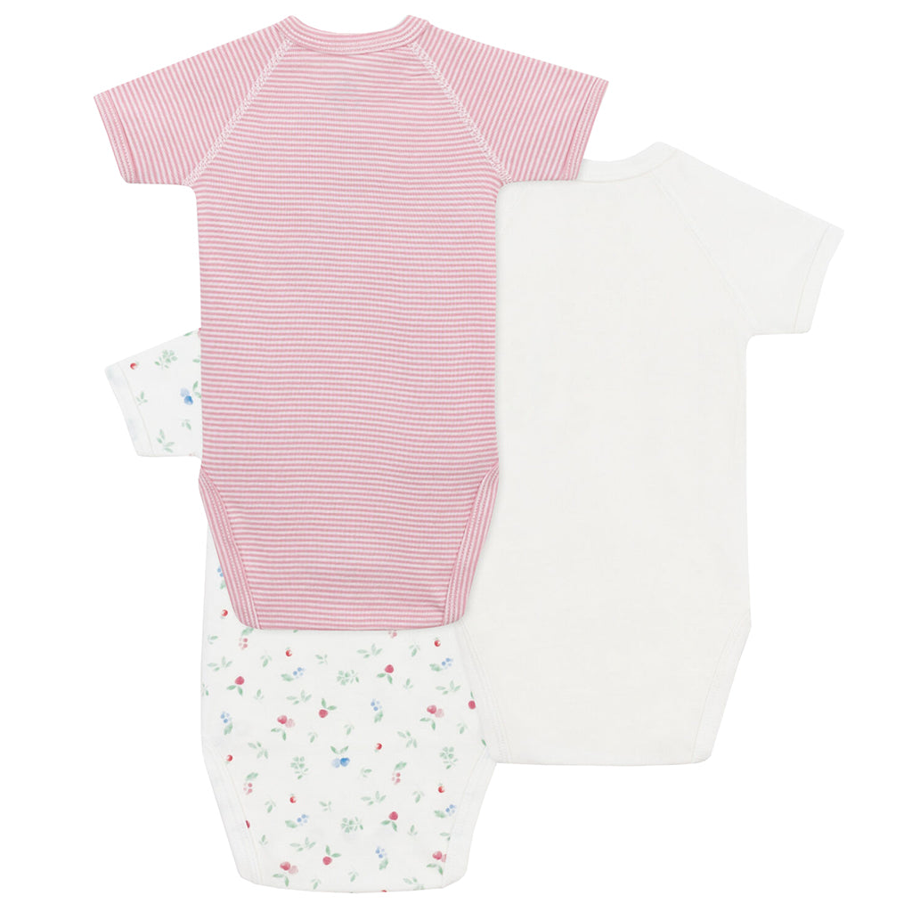 Petit Bateau Baby Set Of Three Wrap Bodysuits Pink Cherry Print