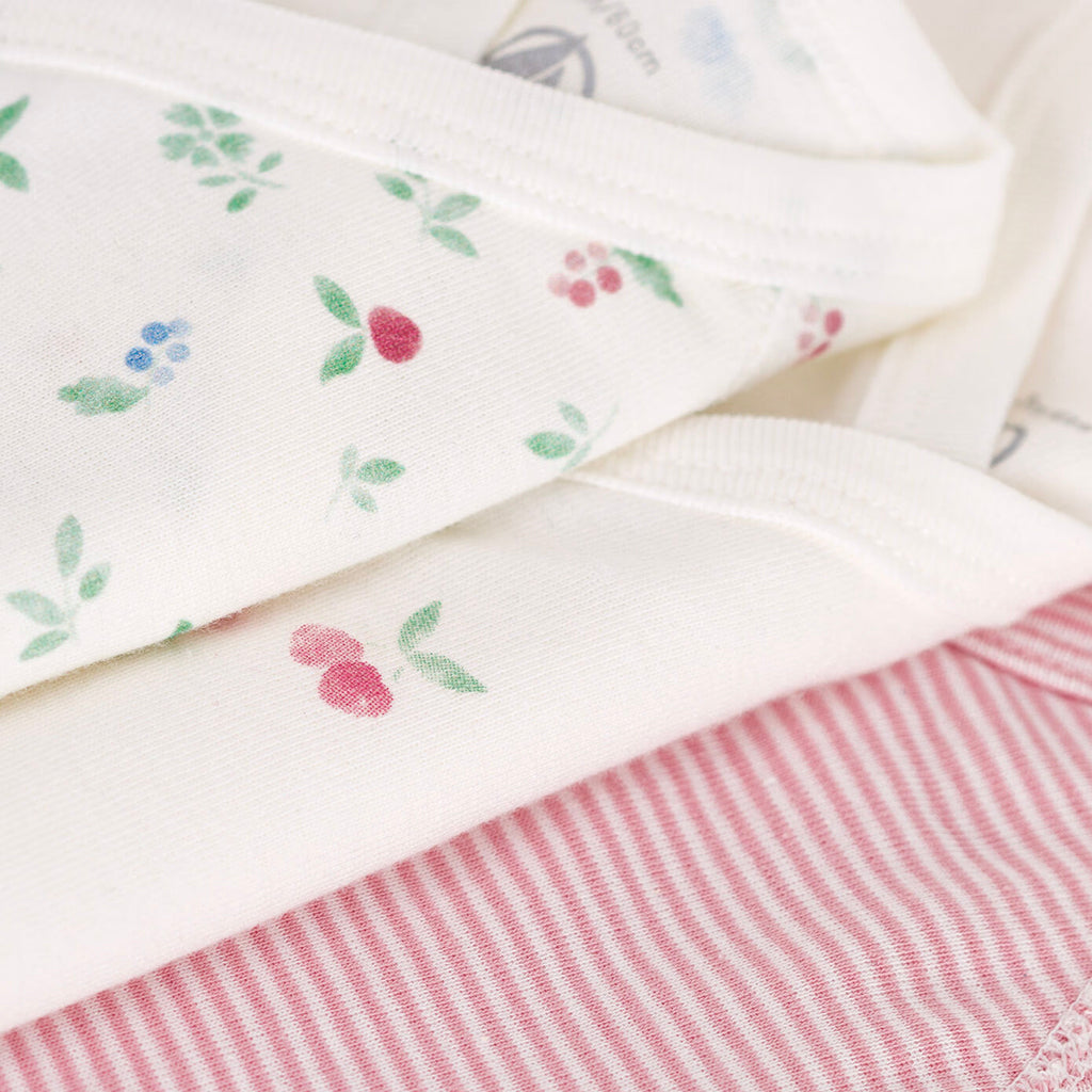 Petit Bateau Baby Set Of Three Wrap Bodysuits Pink Cherry Print