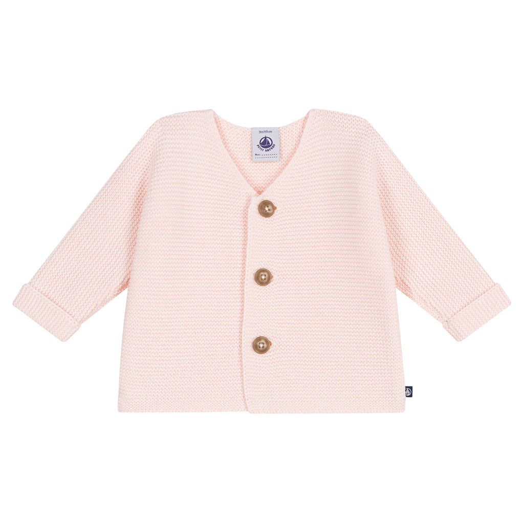 Petit Bateau Baby Garter Stitch Cardigan Flower Pink