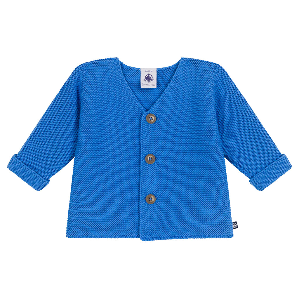 Petit Bateau Baby Garter Stitch Cardigan Edna Blue