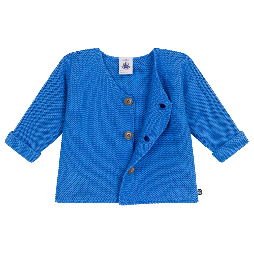 Petit Bateau Baby Garter Stitch Cardigan Edna Blue