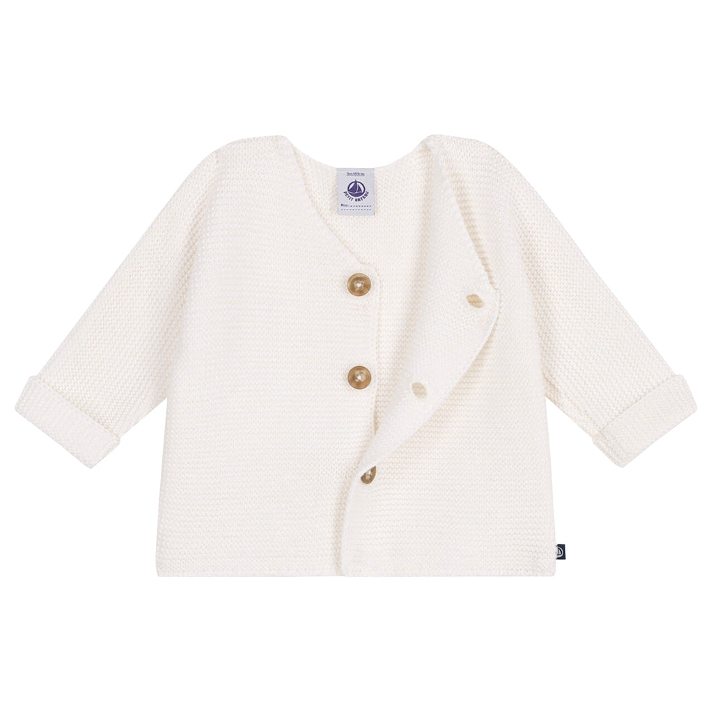 Petit Bateau Baby Garter Stitch Cardigan Marshmallow White