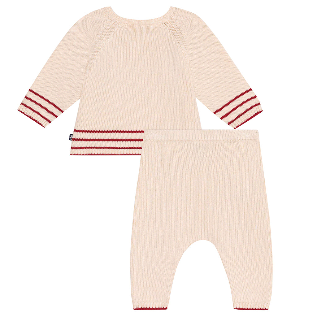 Petit Bateau Baby Two Piece Set Avalanche Cream With Red Stripes